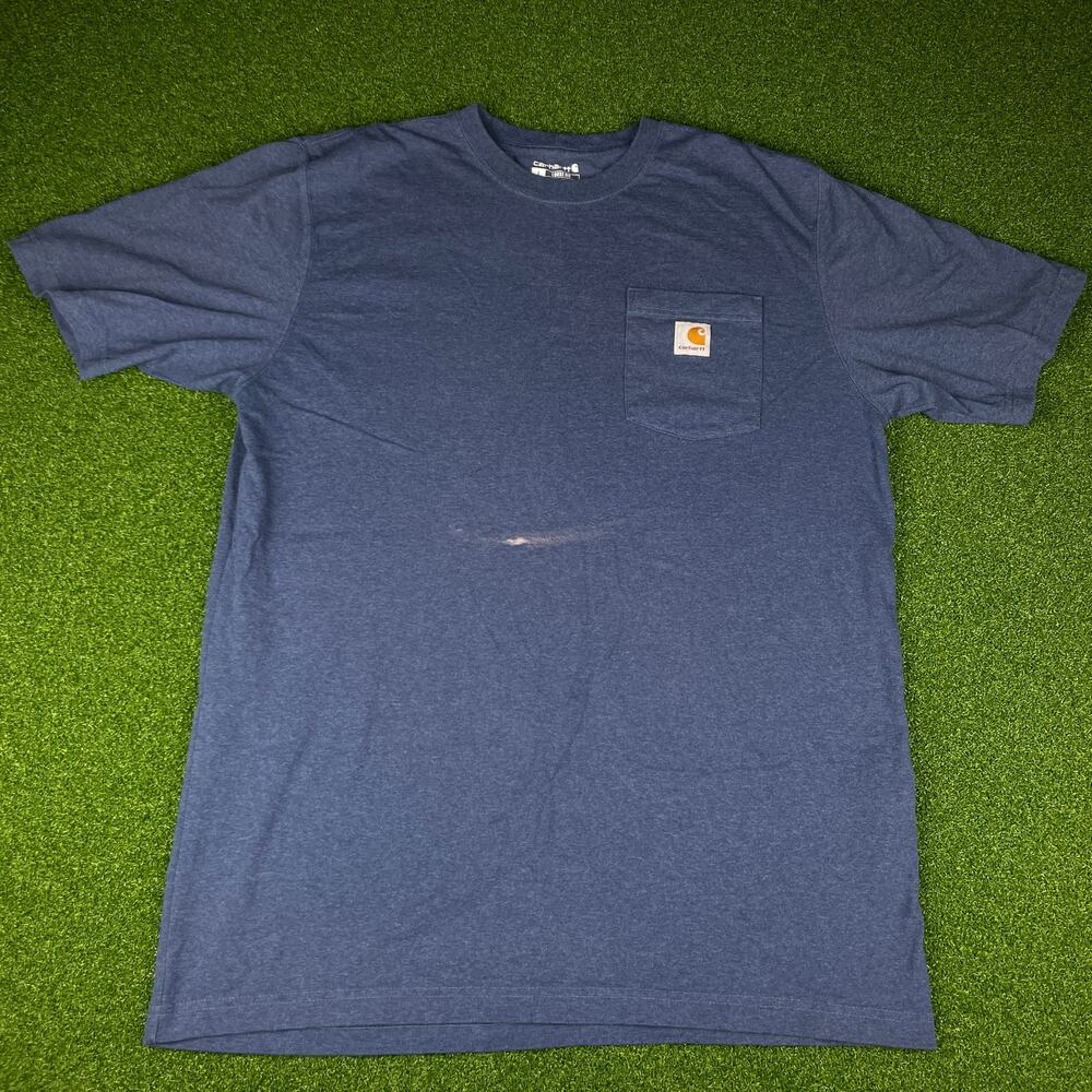 Carhartt Mens Blue Short Sleeve Loose Fit Pocket Workwear T-Shirt Sz L Tall